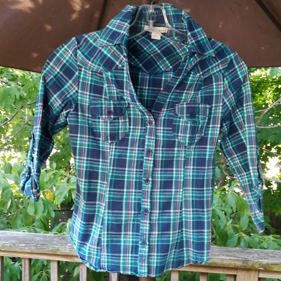 Forever 21 Blue Plaid Button Down - Picture 3 of 9